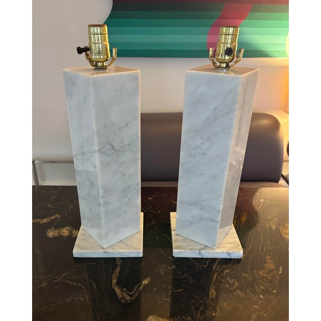 1950s Italian Carrara Marble Table Lamps, a Pair For Sale - Image 4 of 6