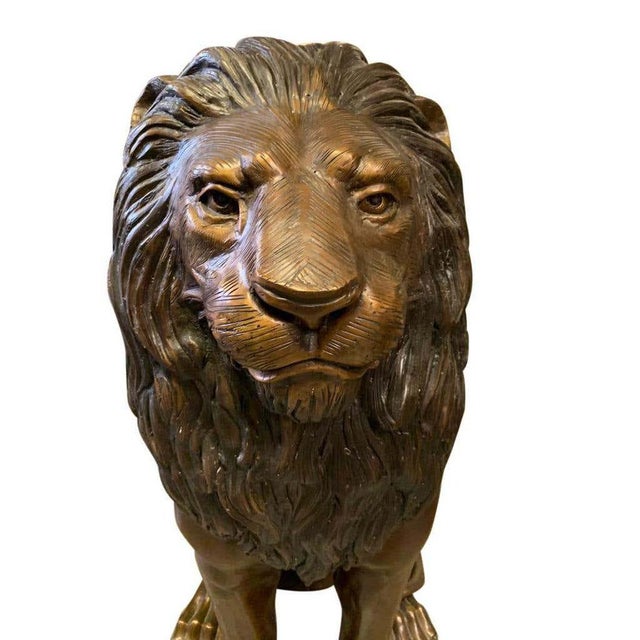 Mid-Century Modern Cast Bronze Sitting Lions, 20th Century, Set of 2 For Sale - Image 3 of 11