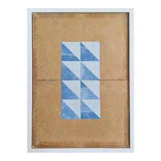 2026 Contemporary 'Geometric Collage in Blue Triangles' Original Mini Abstract Mixed Media Painting by British Artist Dave Boyd, Framed For Sale