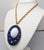 Napier Vintage 1973 Signed Napier Modernist Navy Enamel & White Cabochon Pendant Necklace For Sale - Image 4 of 6