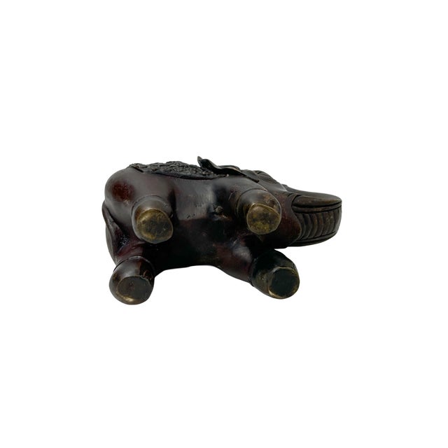Metal Vintage Dark Brown Metal Elephant Trunk Up Accent Figure For Sale - Image 7 of 9