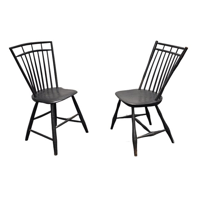 Pair of Early American Maple Faux Bamboo Ebonized Windsor Side Chairs, C. 1810s For Sale