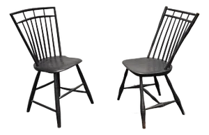 Pair of Early American Maple Faux Bamboo Ebonized Windsor Side Chairs, C. 1810s