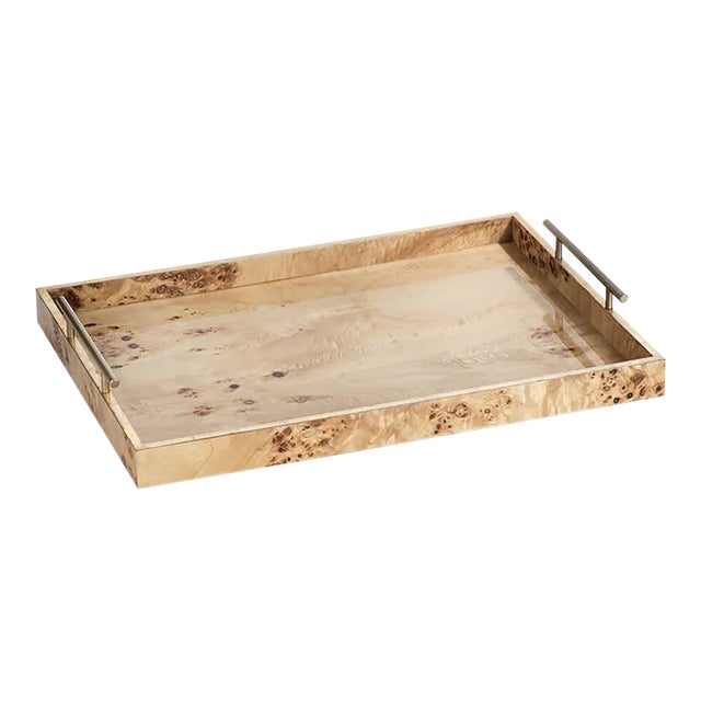 Holland 21" Long Burl Wood Design Rectangular Tray For Sale