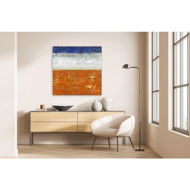 Textile Awh 314 - Original Abstract Expressionist Blue & Yellow Colorfield Oil Painting For Sale - Image 7 of 8