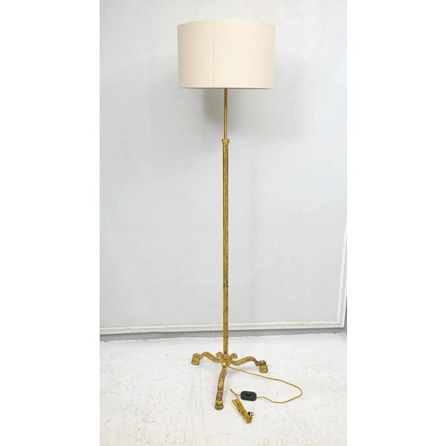 French Vintage Gilt Wrought Iron Floor Lamp