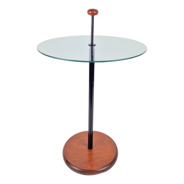 Postmodern Side Table with Ball Handle and Glass Top, 1980s For Sale