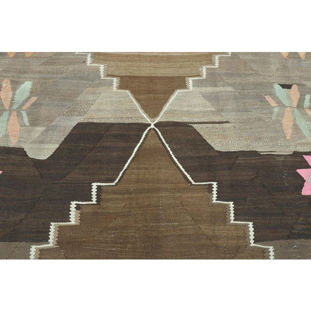Textile Vintage Turkish Kars Nomads Brown Kilim Rug For Sale - Image 7 of 13