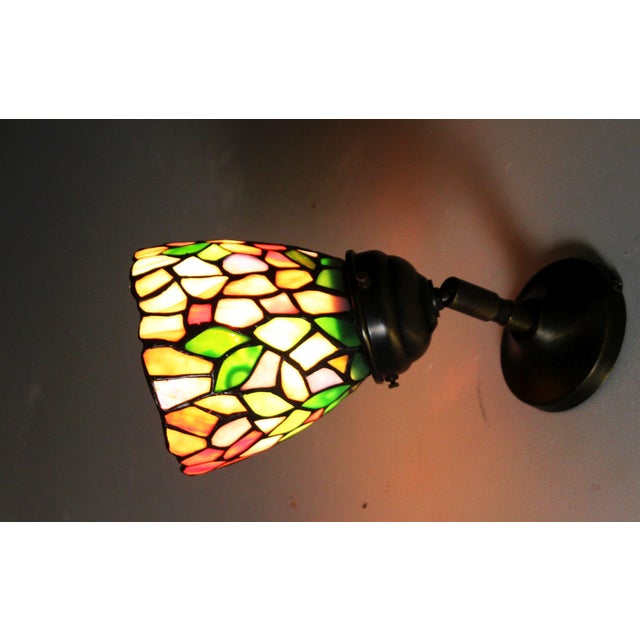 Tiffany Wall Sconce in Stained Glass and Pewter For Sale - Image 4 of 10