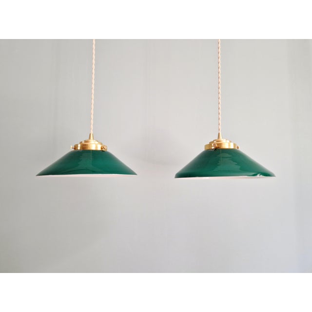 Art Deco Conical Green Opaline Pendant Lights, Set of 2 For Sale - Image 3 of 17