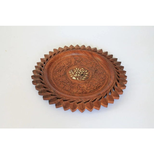 Indian Vintage Hand Carved Wood Plate For Sale - Image 3 of 8