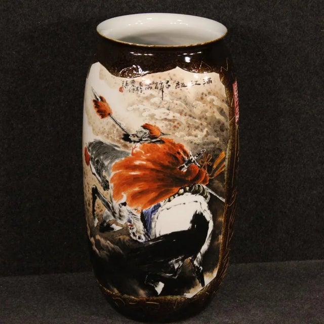 Chinese Painted Ceramic Vase with Warrior on Horseback, 2000s For Sale - Image 12 of 12