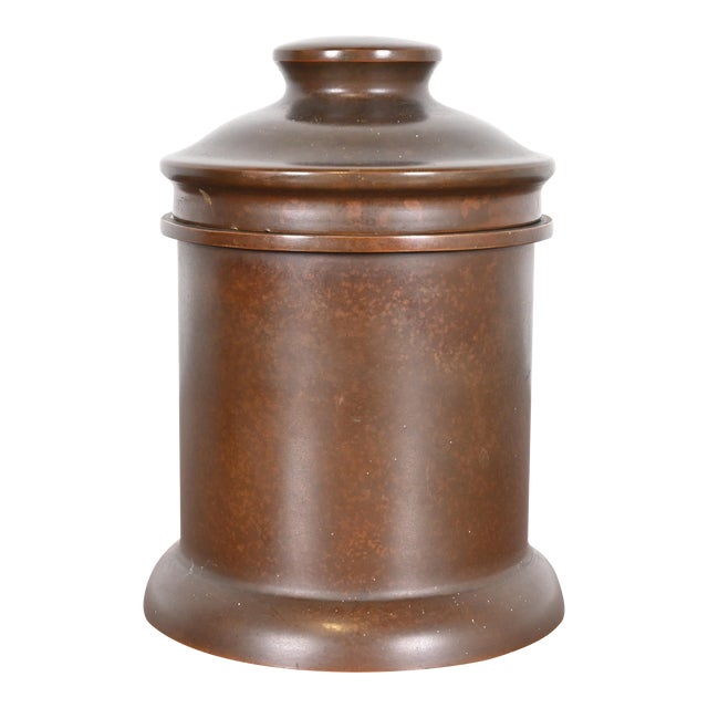 Heintz Arts & Crafts Bronze Round Container With Lid, Circa 1910 For Sale