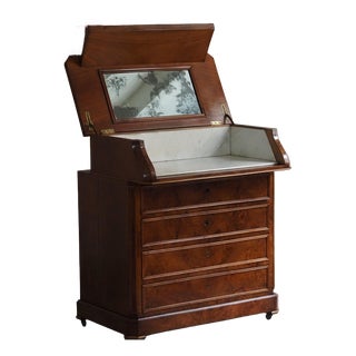 Antique Louis Philippe Washstand with Marble Top and Folding Mirror, 1860 For Sale