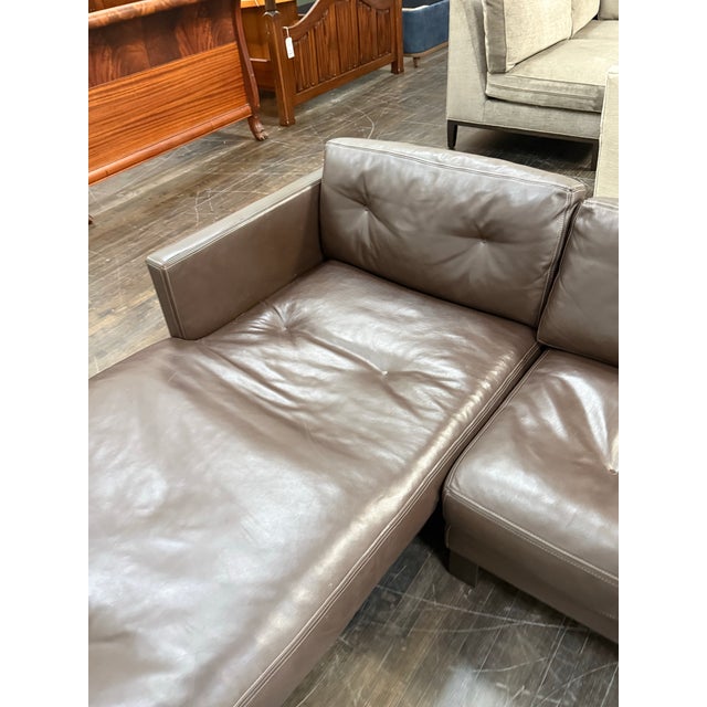 Contemporary Leather Sectional + Left Chaise, Dark Brown For Sale - Image 11 of 12