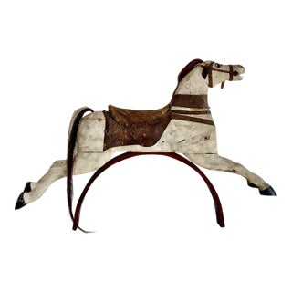 Antique Late 19th Century Carved Wood Iron Whitney Reed Rocking Horse Sculpture For Sale