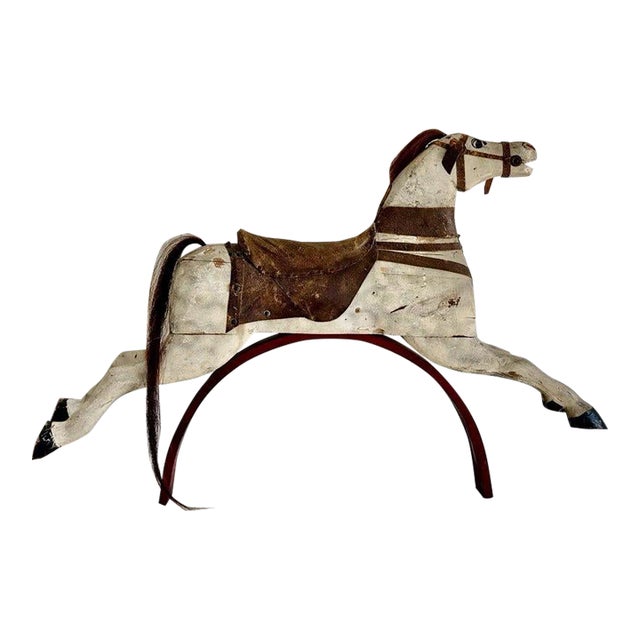 Antique Late 19th Century Carved Wood Iron Whitney Reed Rocking Horse Sculpture For Sale