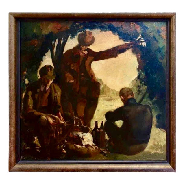 Joseph De Smedt, The Picnic on the Riverside, Oil on Canvas, 1940s, Framed For Sale
