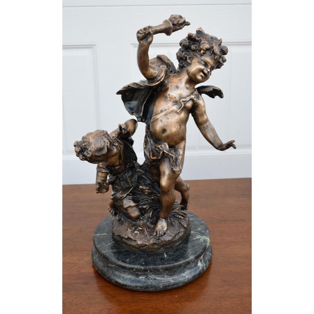 Vintage - Early 20th Century Figurine - Cherub & Child has a French Style. Bronze with Marble Base. Signed Auguste Moreau....