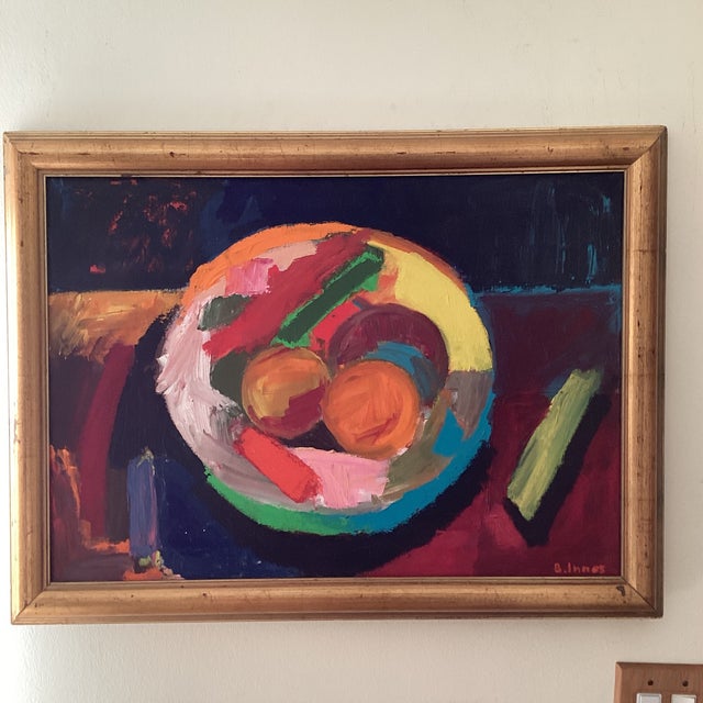 Mid 20th Century Post -Impressionist Still Life Fruit in the Bowl Painting on Canvas by B. Innes For Sale - Image 12 of 12