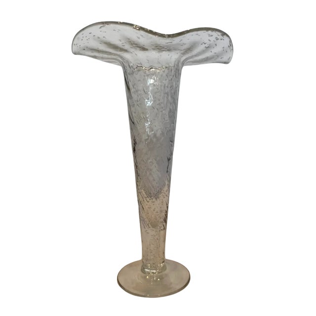 Contemporary Mid-Century Murano Art Glass Bullicante Wavy Rim Trumpet Vase For Sale - Image 3 of 12