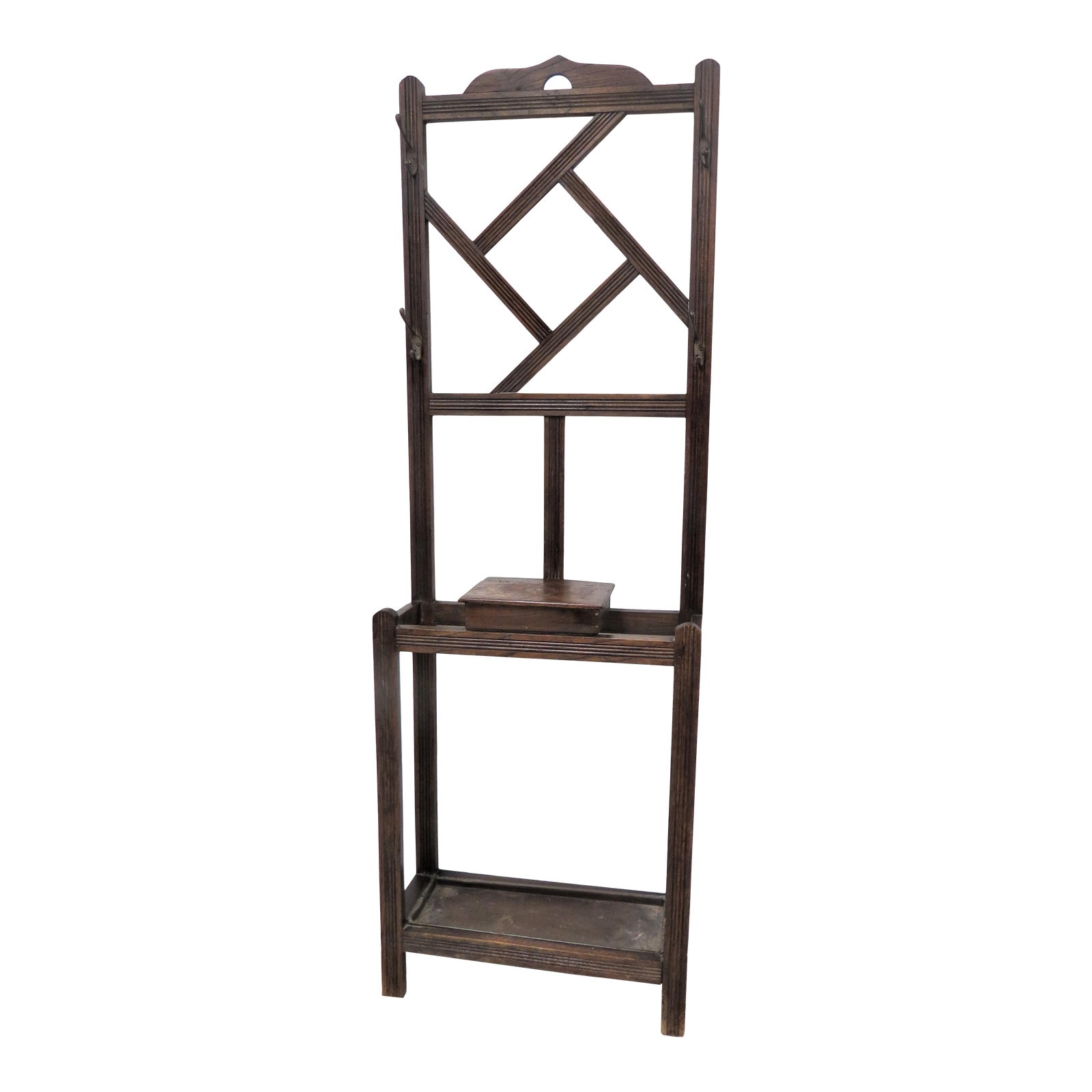 Antique English Hall Tree and Umbrella Stand With Beveled Mirror