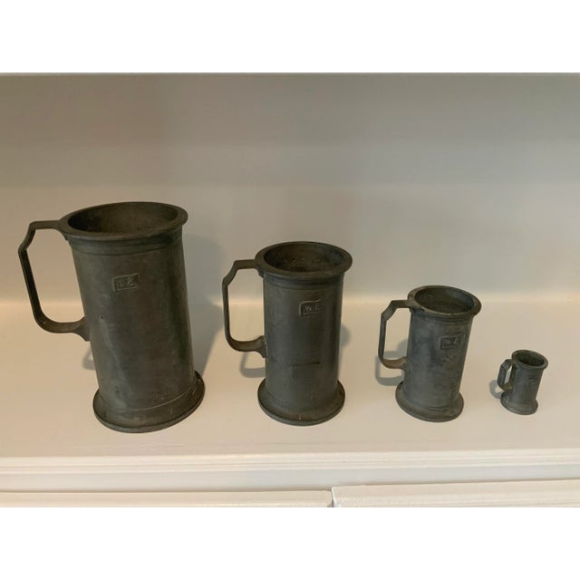 Set of 4 Pewter Italian Vintage Measuring Cups ( 1 liter, 1/2 liter, 1/4 liter, 1/40 liter) This lovely collection of...