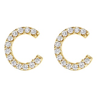 10K Yellow Gold 1/10 Cttw Diamond 'C' Initial Stud Earring For Sale