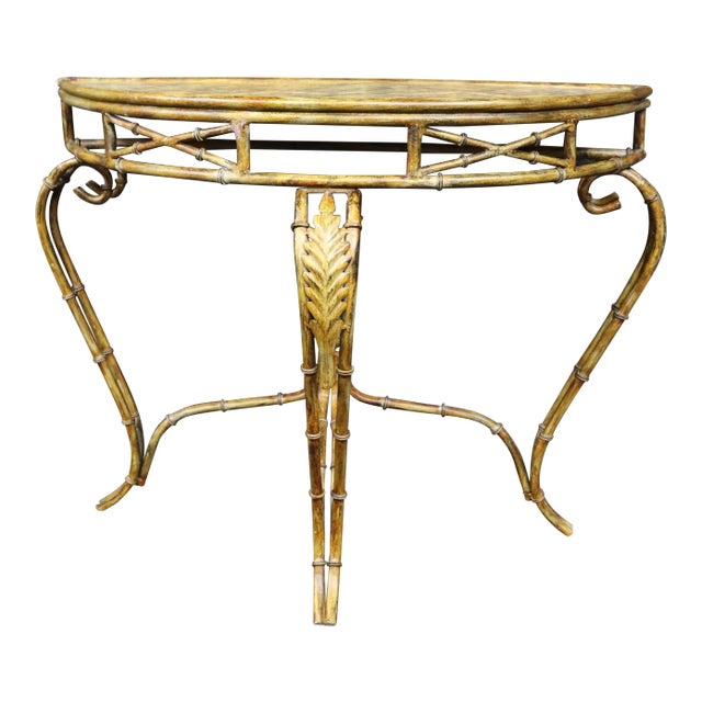 Regency Style Metal Faux Bamboo Console Table For Sale