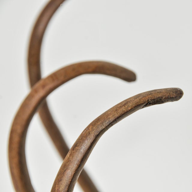 Brown Large Antique Bentwood Coat Rack: Thonet Style Wall Hanging Hat Rack With Four Hooks For Sale - Image 8 of 11