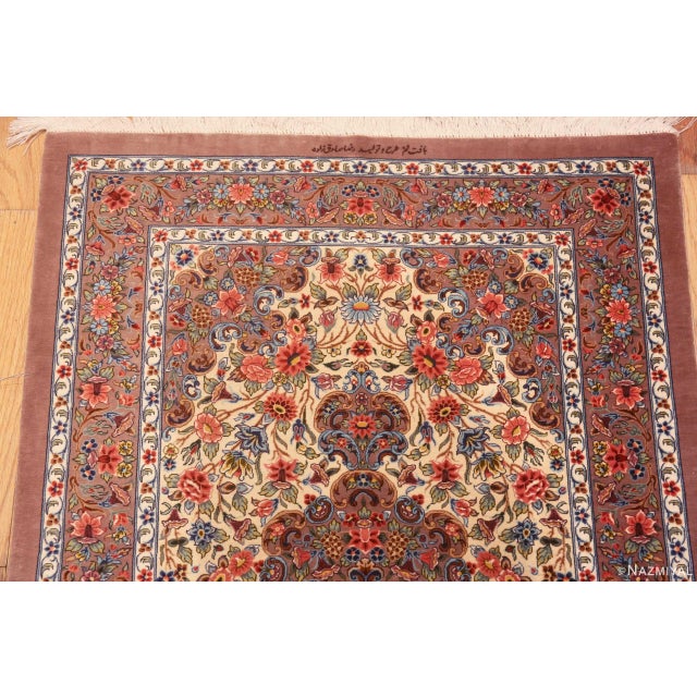 Textile Nazmiyal Collection 1950s Fine Floral Design Vintage Persian Silk Qum Rug For Sale - Image 7 of 7