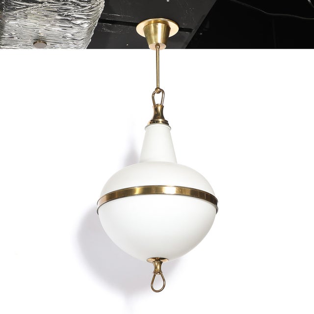 Mid-Century Modern Murano Glass & Brass Banded Detailed Pendant Chandelier For Sale - Image 18 of 18