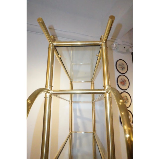 Wood Italian Modern Gold Brass Tubular Shelving Unit Étagère on Black Lacquered Base - in For Sale - Image 7 of 13