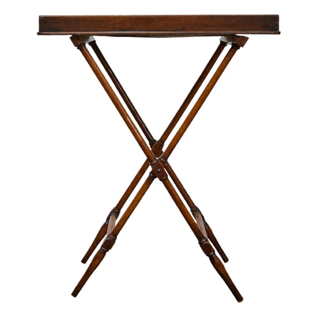 19th Century English Tray on Stand Mahogany Side Table with X-Form Base For Sale