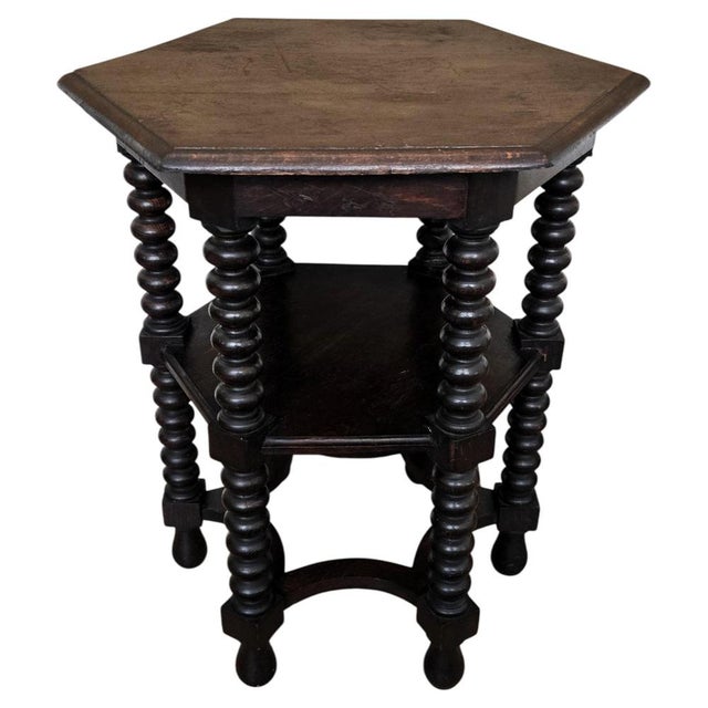 Antique Italian Hexagonal Walnut Side Table, 1890s For Sale - Image 9 of 9