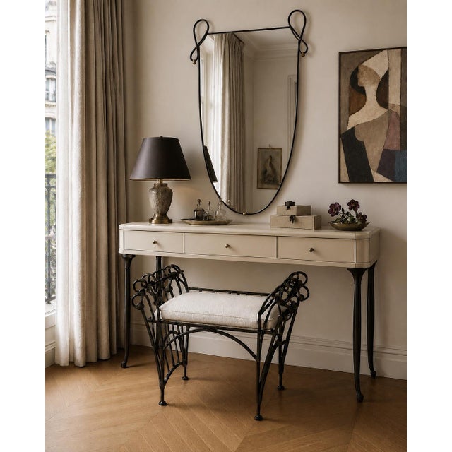 Vintage French Hand Forged Wrought Iron Vanity Bench, Heavy For Sale - Image 11 of 11