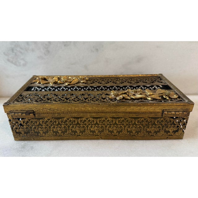 Vintage Hollywood Regency Gold Filigree Tissue Box Cover For Sale - Image 4 of 12