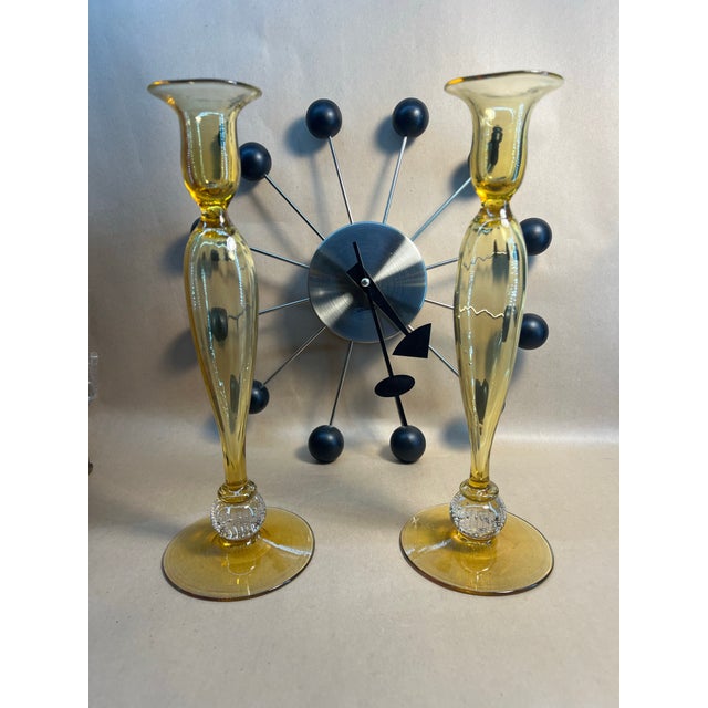1920s 1920s Pairpoint Honey Amber Candlesticks, Uv Reactive, 12-Inch Pair For Sale - Image 5 of 10