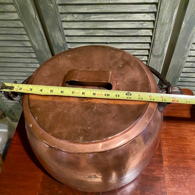 Antique Copper Stock Pot Cauldron With Wrought Iron Handle For Sale - Image 12 of 14