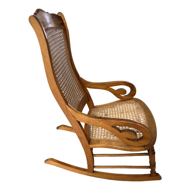 Vintage Solid Maple Wood Bentwood Cane Rocking Chair For Sale