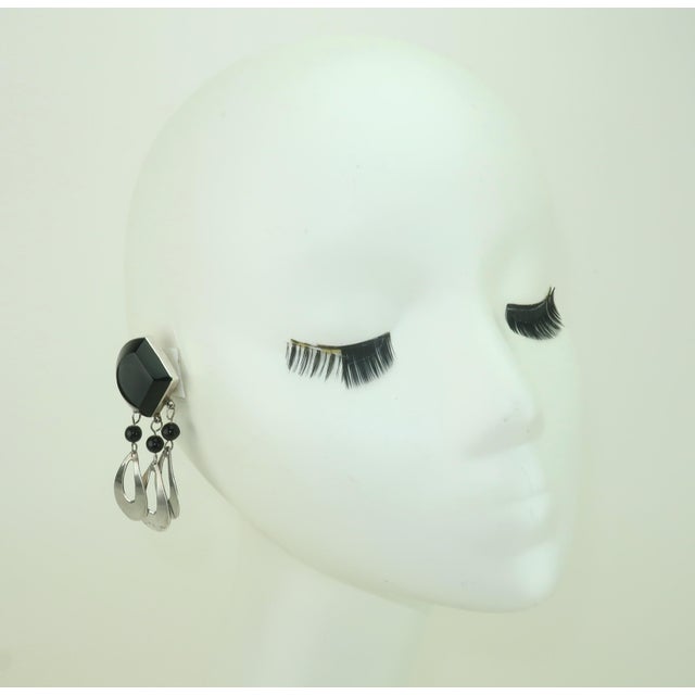 Taxco Mexico Sterling Silver & Black Glass Dangle Earrings, 1960’s, A Pair For Sale - Image 9 of 9