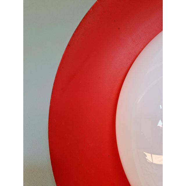 Space Age Round Wall Sconces in Orange Lacquered Metal and White Opaline Glass, 1960s, Set of 2 For Sale - Image 11 of 18