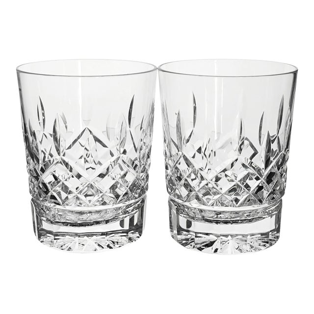 Late 20th Century Waterford Crystal Lismore Double Old Fashioned Glasses Set of 2 For Sale