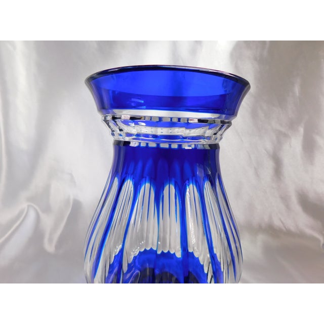 1950s 1950s Large Blue Cut to Clear Vase For Sale - Image 5 of 7