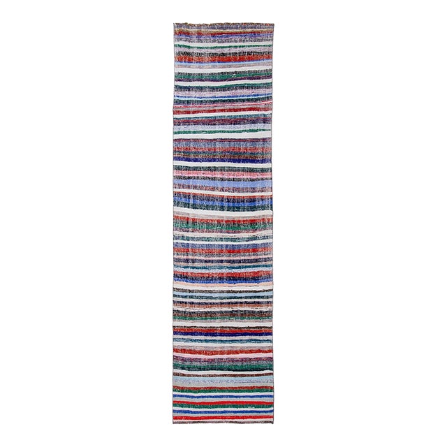 Colorful Vintage Striped Rag Runner - 2`11" X 12`8" For Sale