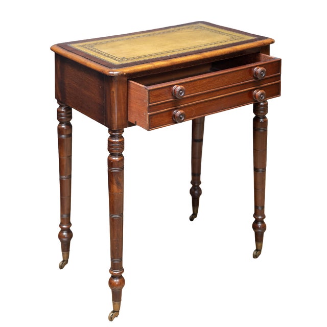 19th Century English Diminutive Writing Table or Desk of Mahogany With Inset Leather Top For Sale - Image 5 of 11
