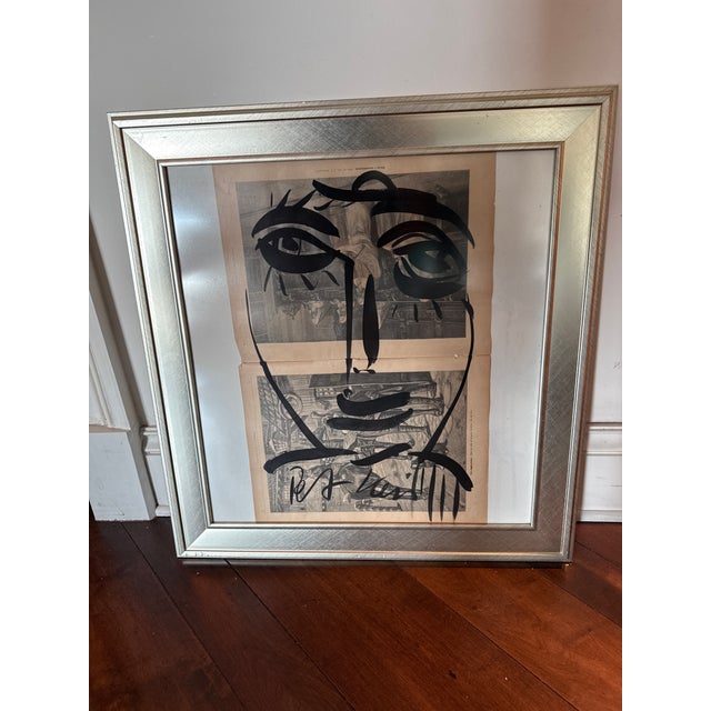 1970s Peter Keil Early Portrait Painting on Print For Sale In Atlanta - Image 6 of 6
