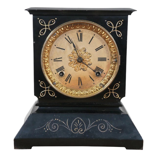 Antique 19th Century American Victorian Ansonia Cast Iron Mantel Clock For Sale