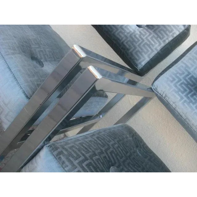 1970s Modern Chrome Armchairs in Greek Key Velvet Upholstery - a Pair For Sale - Image 11 of 13