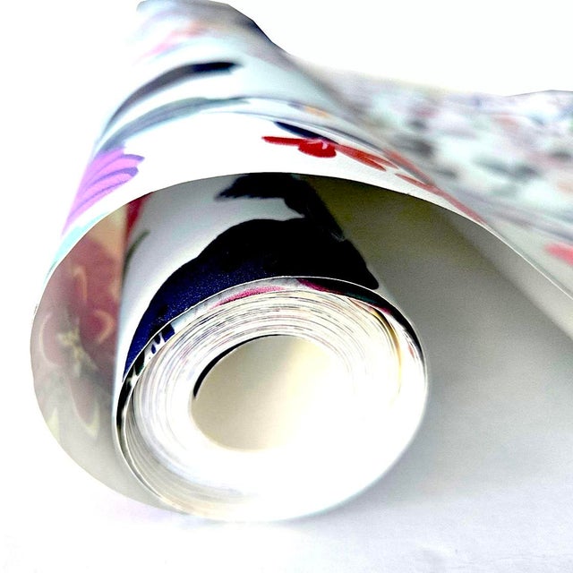 French Country Roll of Anthropologie Sylvia Floral Peacock Wallpaper in Light Denim, 27' Long For Sale - Image 3 of 8